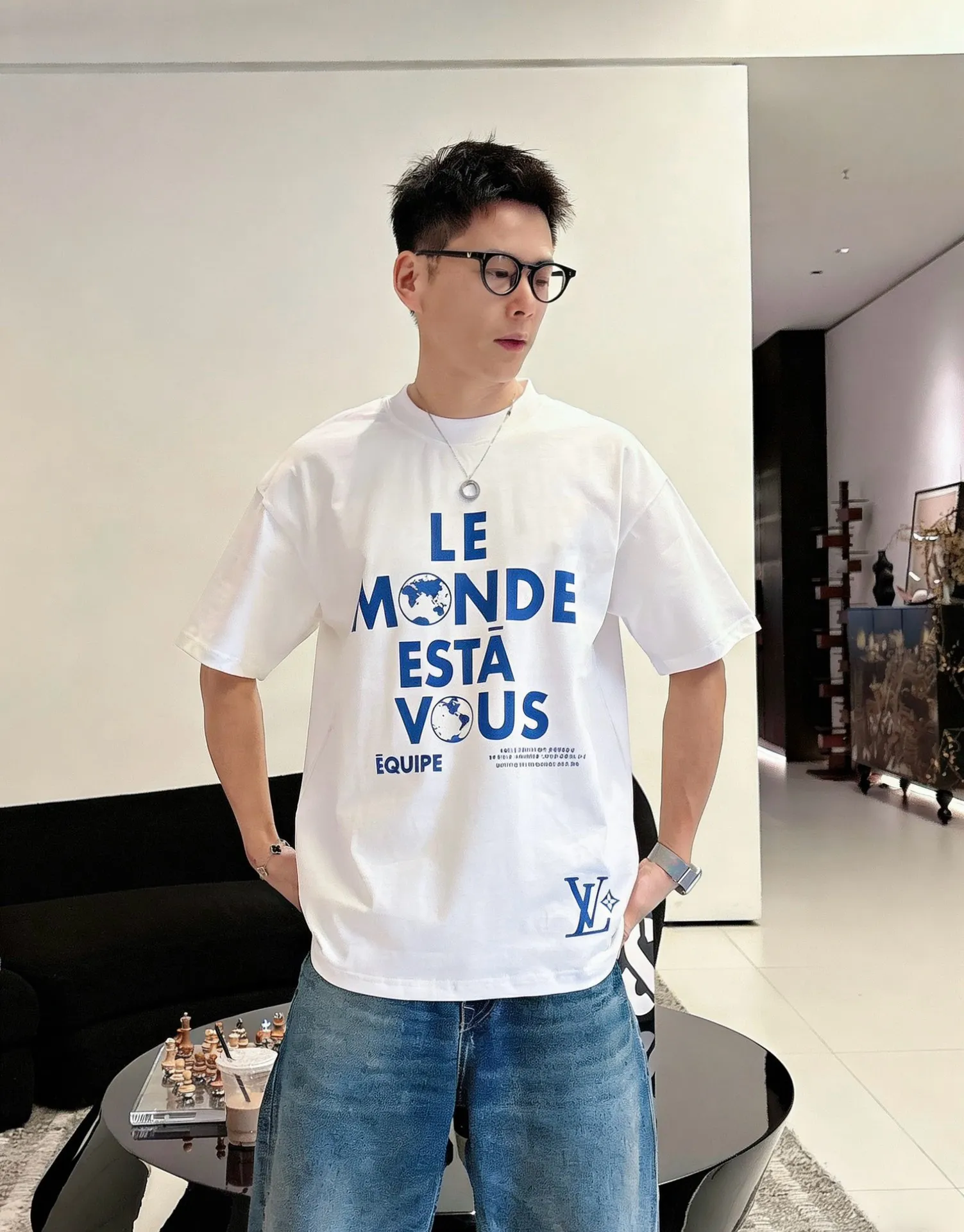 Louis Vuitton/Louis Vuitton Earth letter slogan printed short sleeves